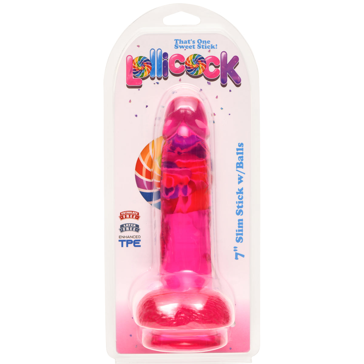 7 Inch Slim Stick with Balls Cherry Ice Dildo