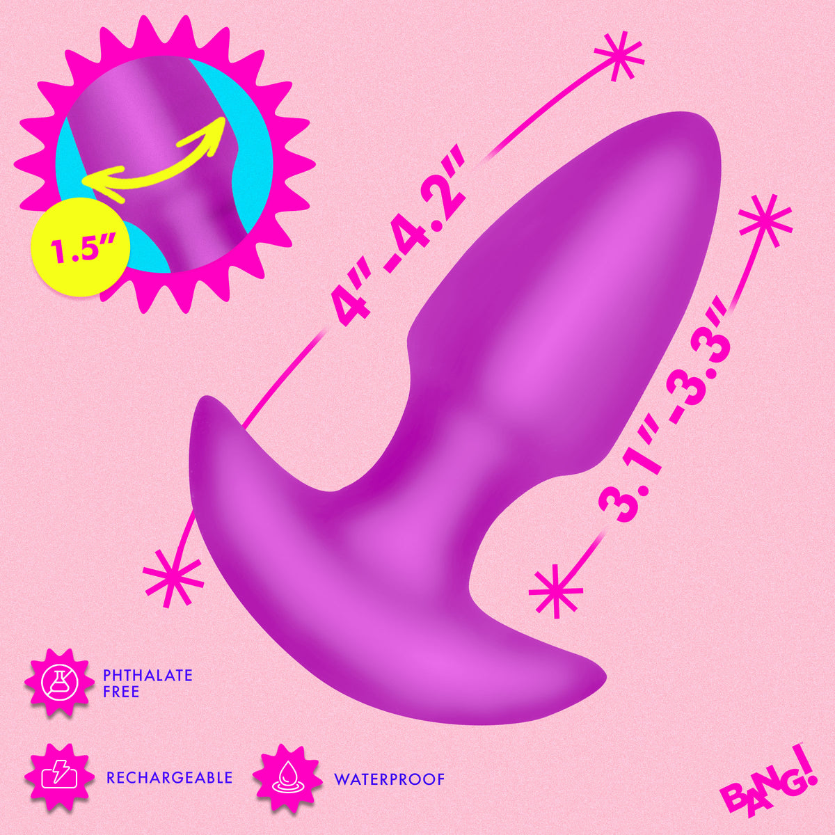 Thrusting and Vibrating Silicone Butt Plug - Purple