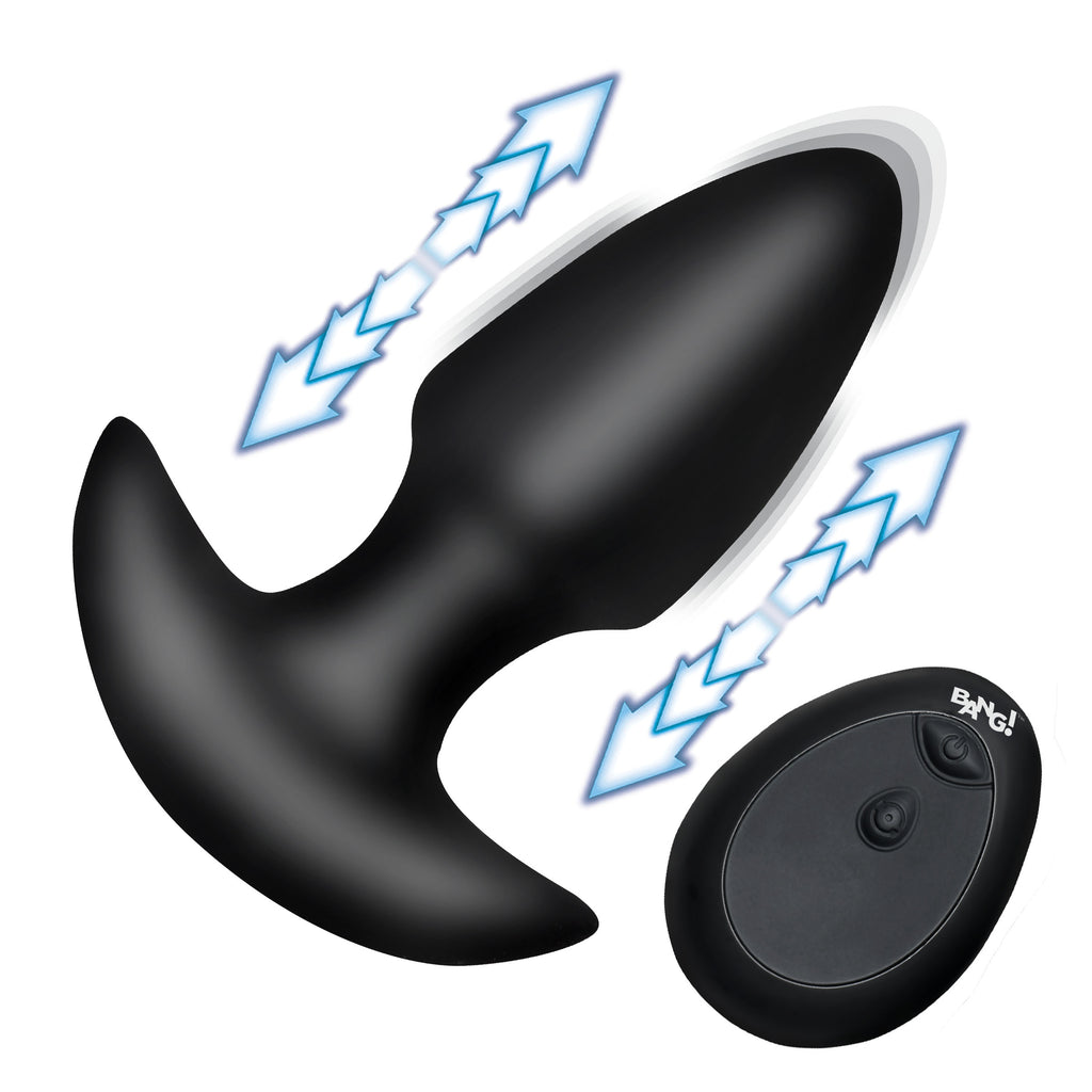 Thrusting and Vibrating Silicone Butt Plug - Black