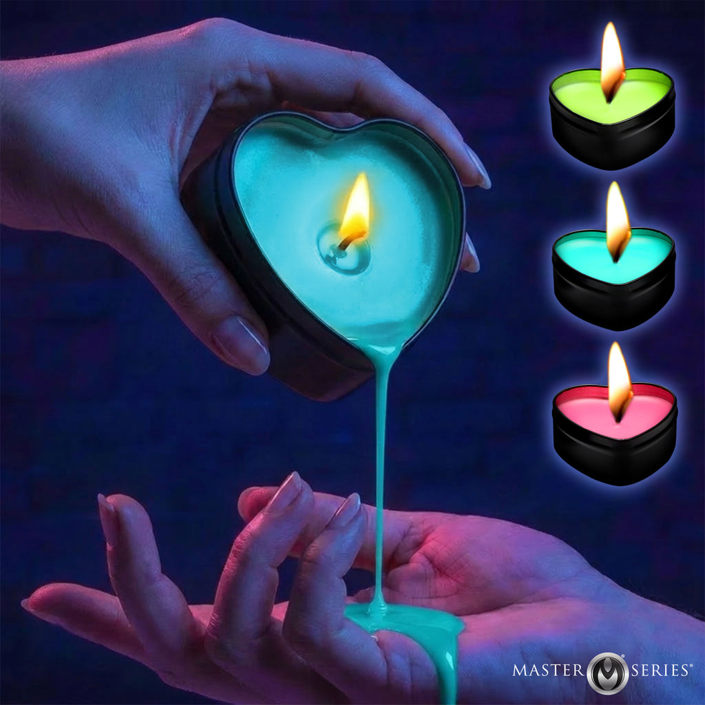 Burning Heart Blacklight Reactive Heart Drip Candle Set of 3